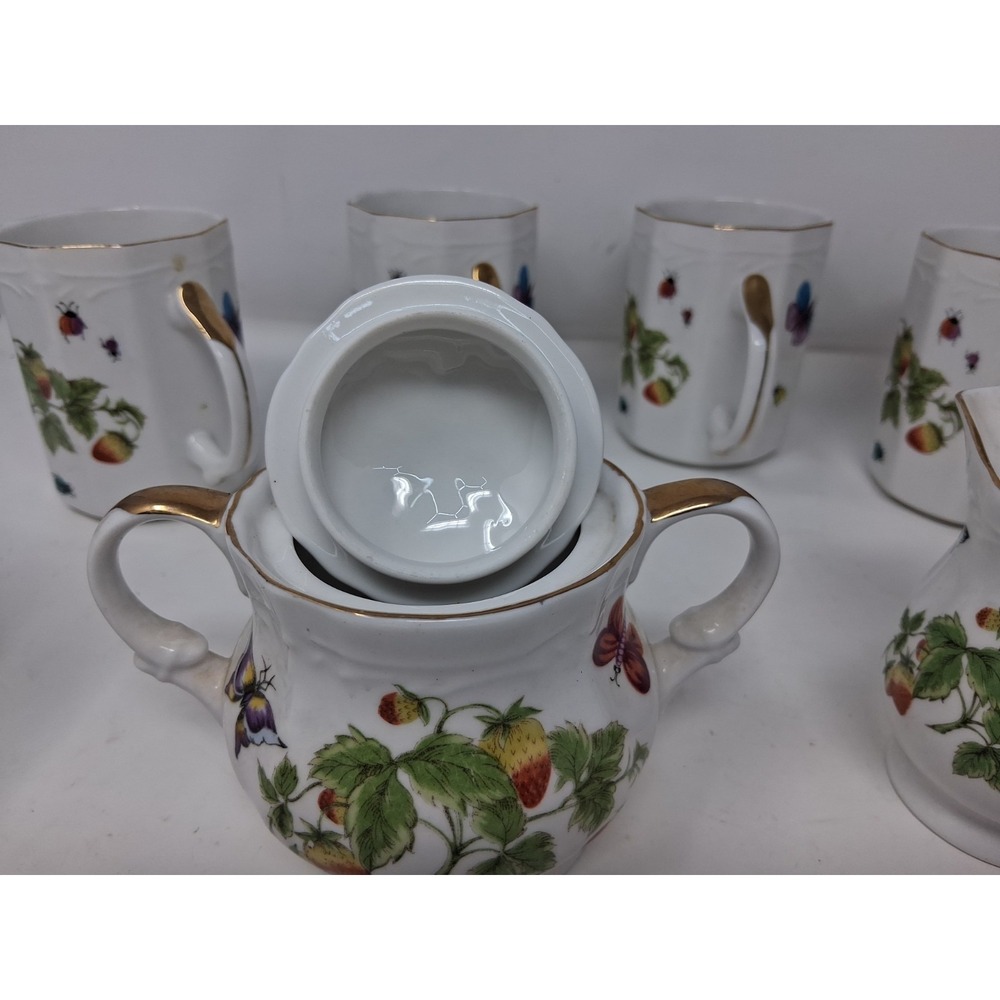 Set Ardalt Japan Cream&Covered Sugar set with 7cups Buttcmerflies&Strawberries A - Picture 6 of 16
